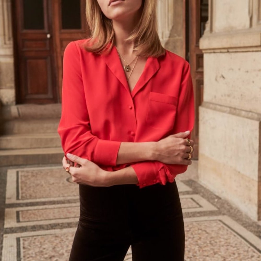 Sezane Florence Shirt in red - 100% Silk blouse Size 34 (US 2)